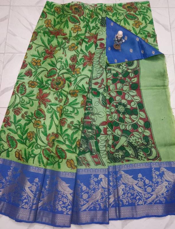 Zute pattu Kalamkari design digital print and gold print design sarees. Zari weaving work border sarees.