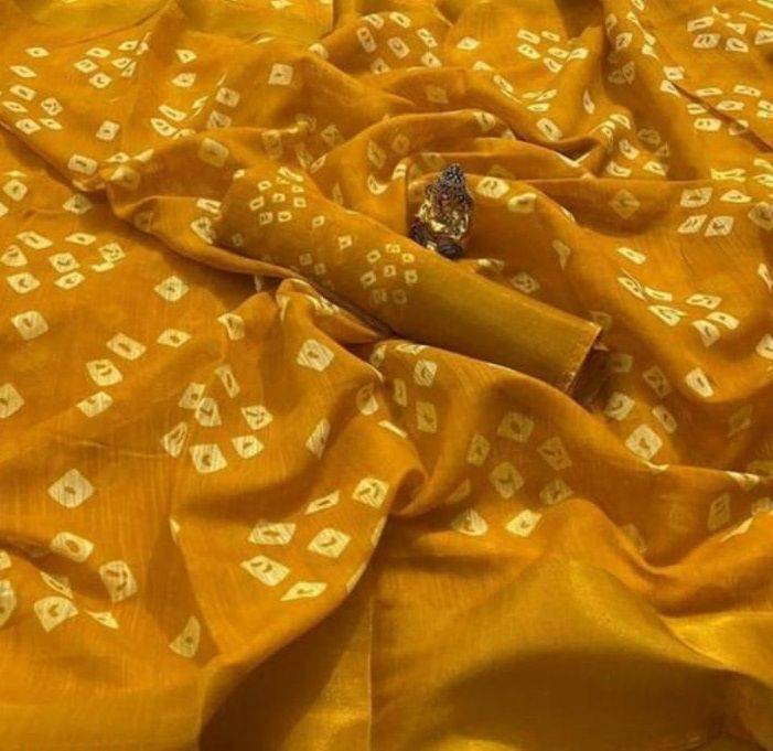 Soft linen printed sarees with blouse