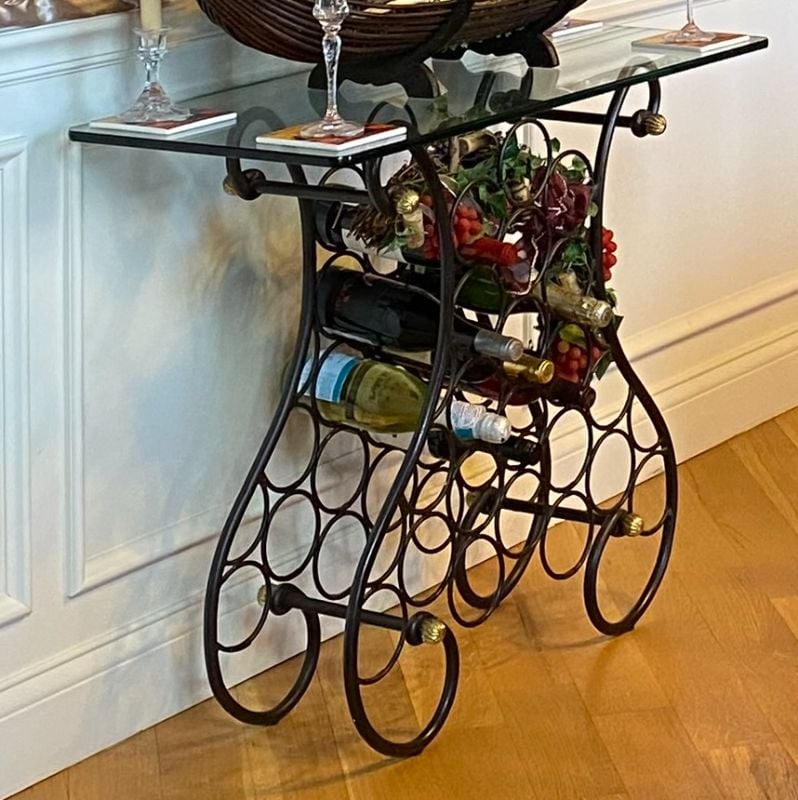 Bombay Company Wrought Iron and Glass Console/Wine Rack