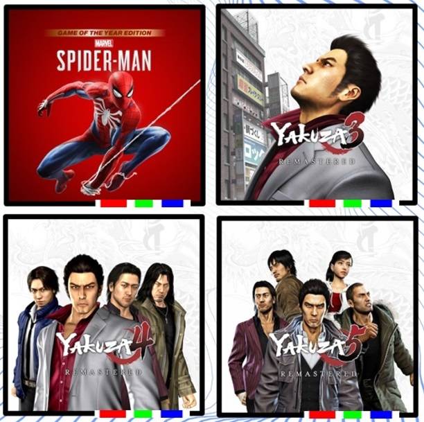 Spiderman GOTY - Yakuza 3 Remastered - Yakuza 4 Remastered - Yakuza 5 Remastered (For Rent)