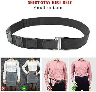 Adjustable Shirt Garter Clamps Belt - Non-Slip Locking Strap Belt - Wrinkle-Proof Shirt Holder For Men And Women (Black, Nylon, Pack Of 1 Pcs)