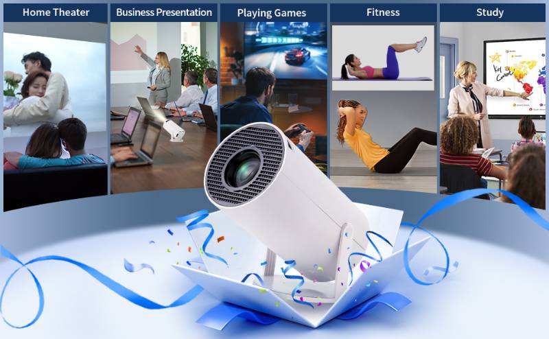 Mini Projector,HY300 Portable Projector,4K/200 ANSI Projector with 2.4/5G WiFi and Bluetooth.Auto Keystone Correction,40"-130" Screen,180° Flip,Android 11.0,Round Design Movie Projector (White)