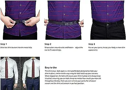 Adjustable Shirt Garter Clamps Belt - Non-Slip Locking Strap Belt - Wrinkle-Proof Shirt Holder For Men And Women (Black, Nylon, Pack Of 1 Pcs)