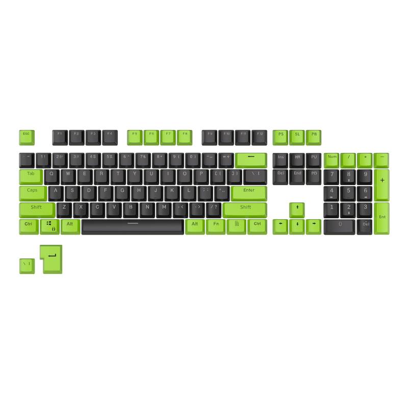 PBT Shine-Through Keycaps -  Green on Black