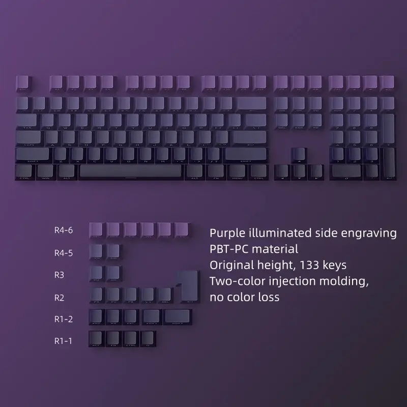 134 KEys Gradient Side Engraved Keycaps - Purple