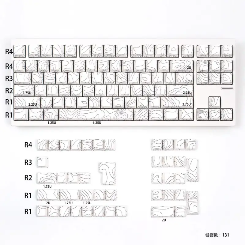 131Keys Topographic Keycaps Cherry - White