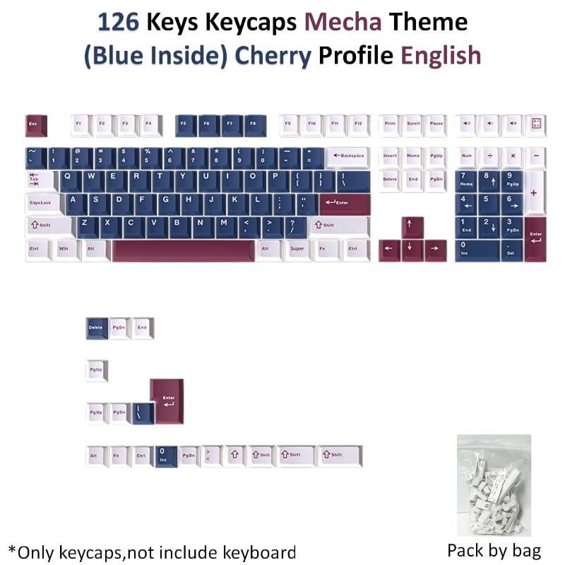 126 Keys PBT Keycaps - Mecha (Blue inside)