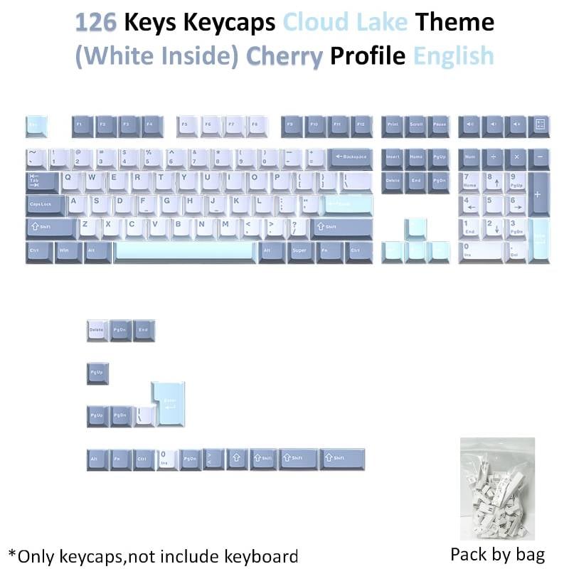 126 Keys PBT Keycaps - Cloud Lake (White inside)