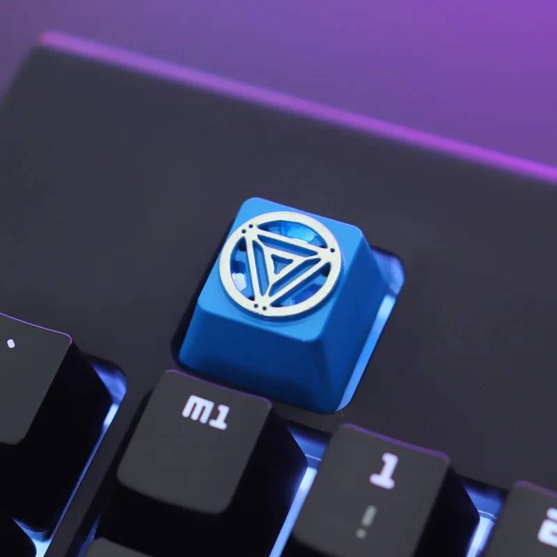 Zinc-plated Aluminum Artisan R4 Keycaps - Iron Man Arc Reactor