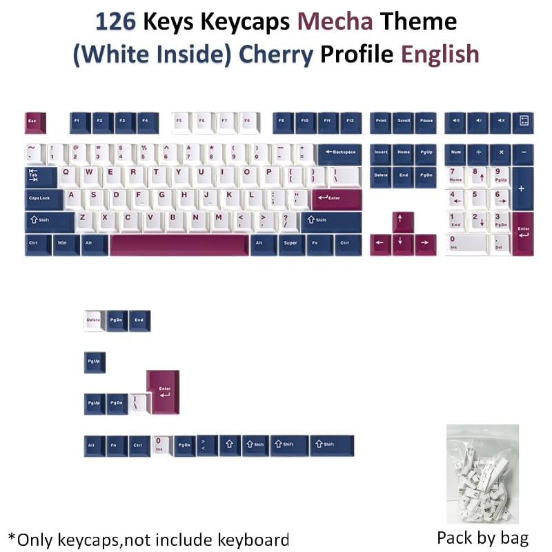 126 Keys PBT Keycaps - Mecha (White inside)