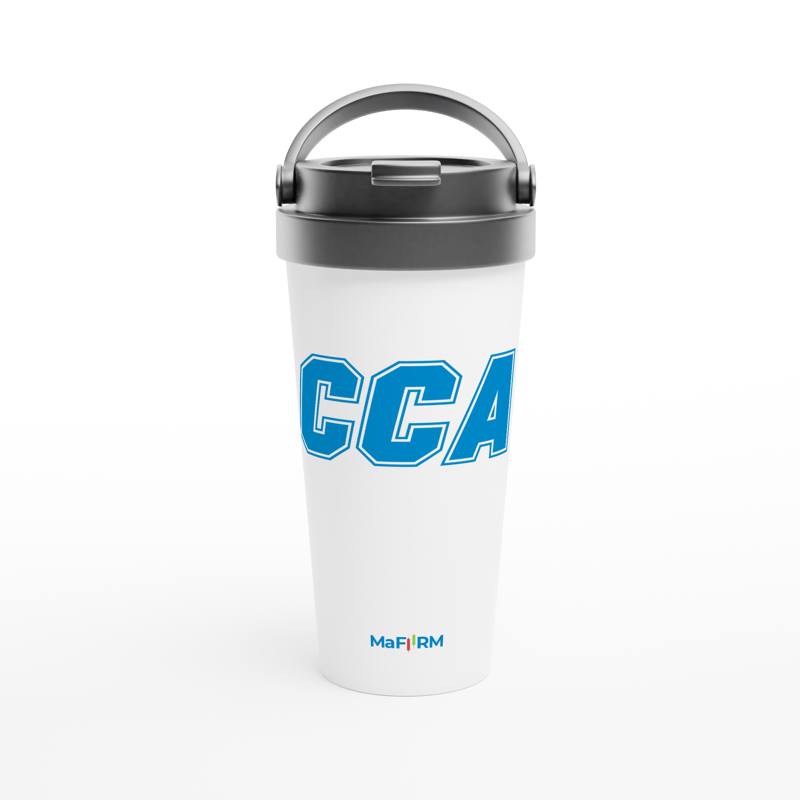 White 15oz Steel Travel Mug - CCA MaFiRM