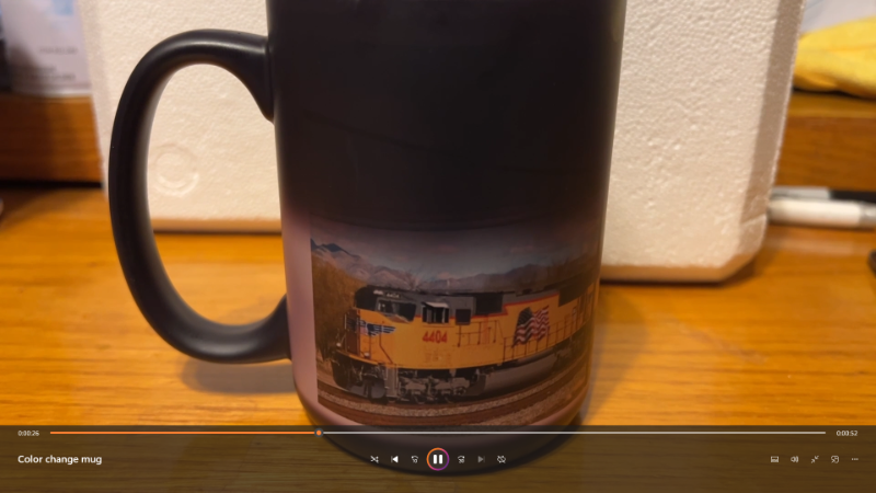 Color changing coffee mug of the Union Pacific Super Bowl special