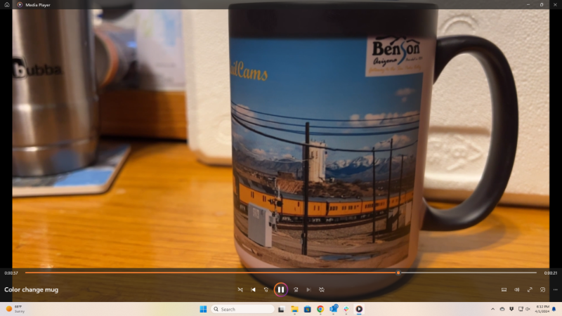 Color changing coffee mug of the Union Pacific Super Bowl special