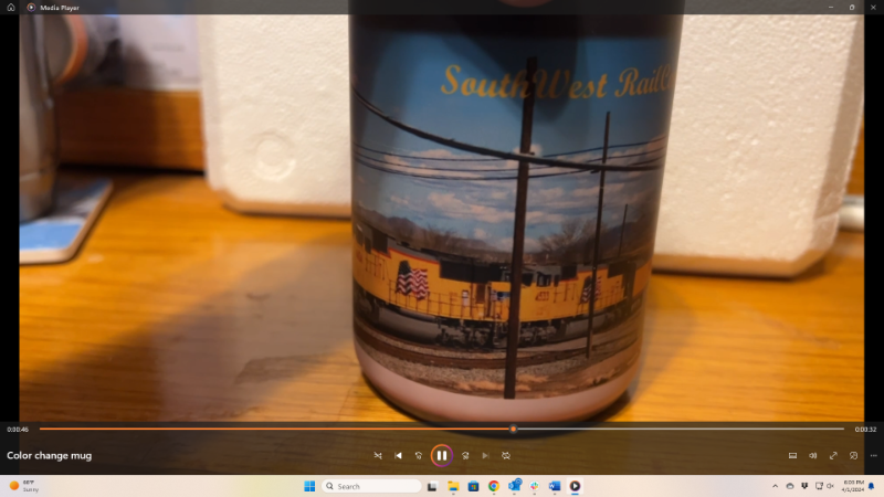 Color changing coffee mug of the Union Pacific Super Bowl special