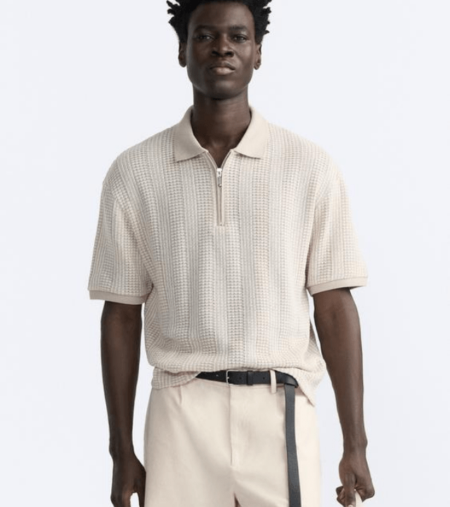 ZARA TEXTURED WEAVE QUARTER-ZIP POLO SHIRT 5372/407