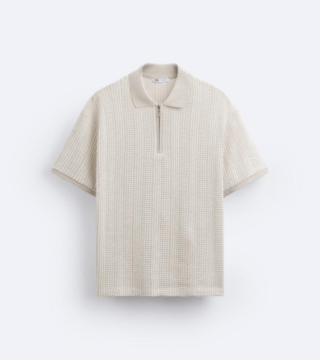ZARA TEXTURED WEAVE QUARTER-ZIP POLO SHIRT 5372/407