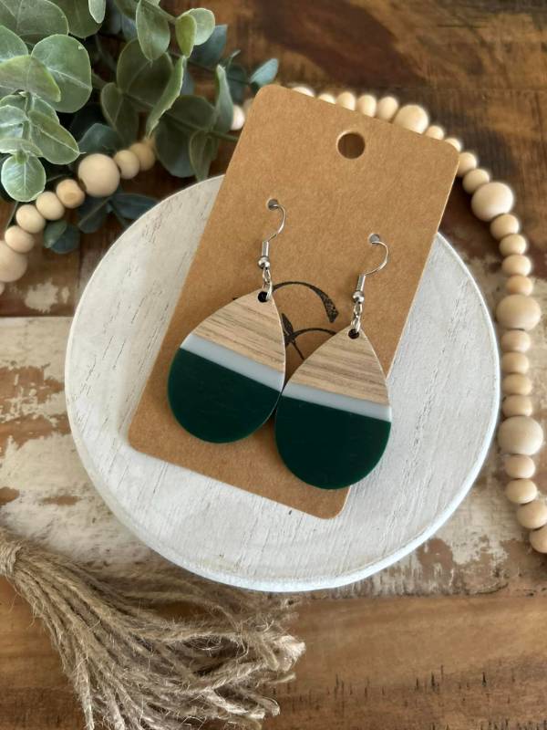 Green Block Resin and Wood Teardrop
