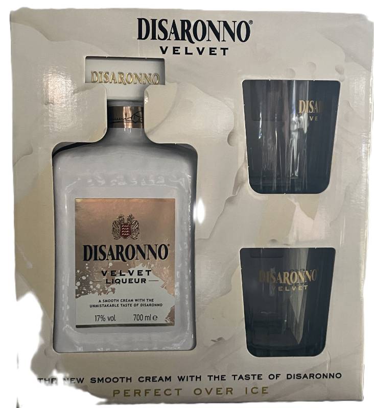 Coffret Crème (Velvet) d'Amaretto 17% + 2 Verres