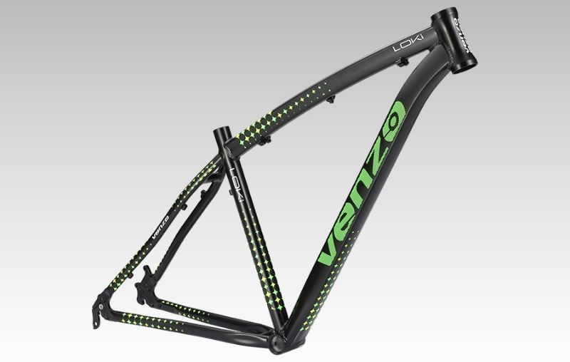 Cuadro 29 Venzo Loki Aluminio QR Caja de Direccion Overside Negro-Verde-Amarillo