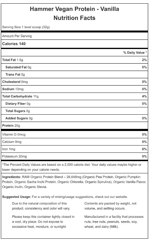 Hammer Vegan Protein Vainilla 24 Servicios