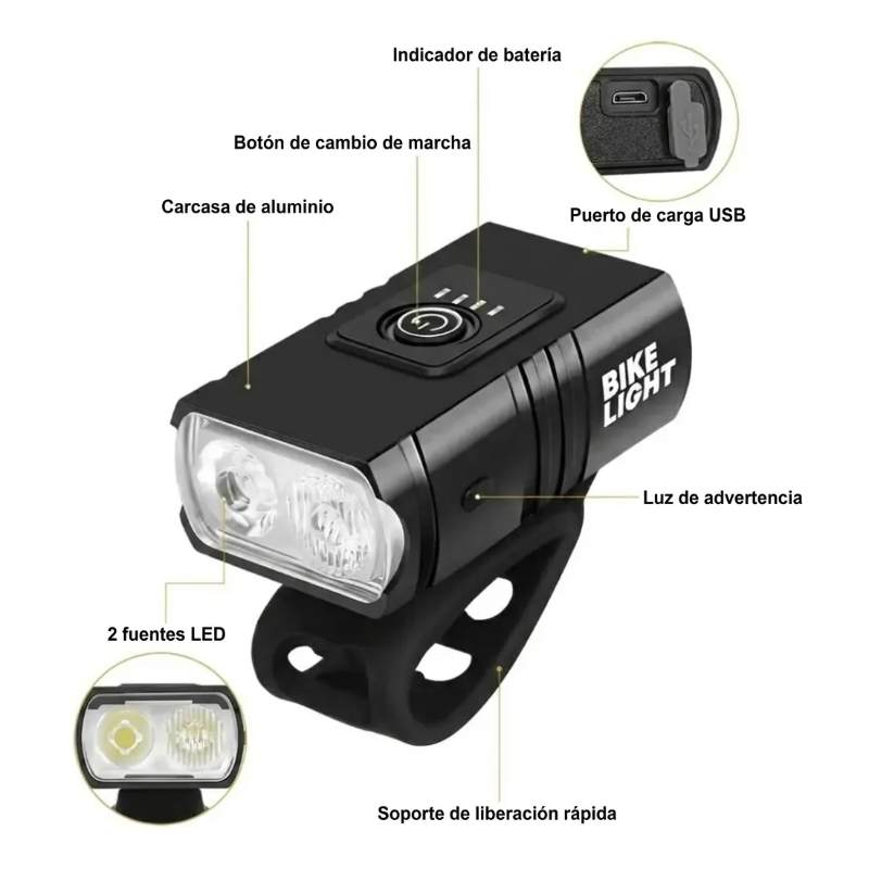 Luz Delantera 600 Lumens Con Luz Trasera