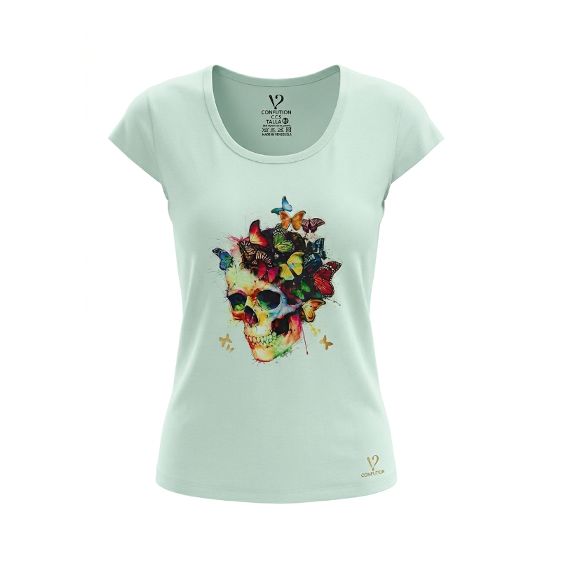 Franela Confution Dama Cráneo Azul