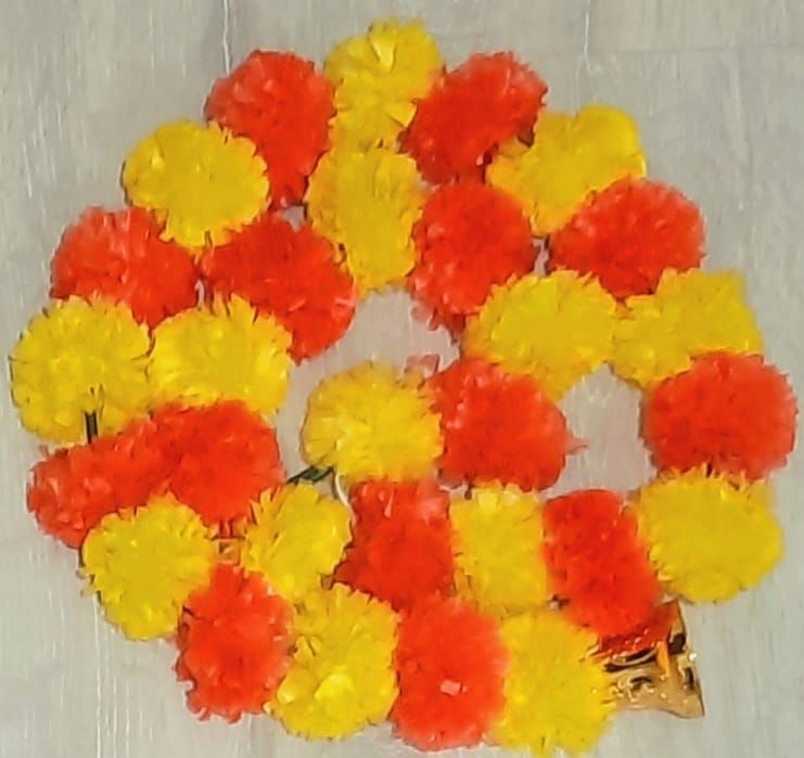 Yellow Orange Marigold Flower Hanging With Bell