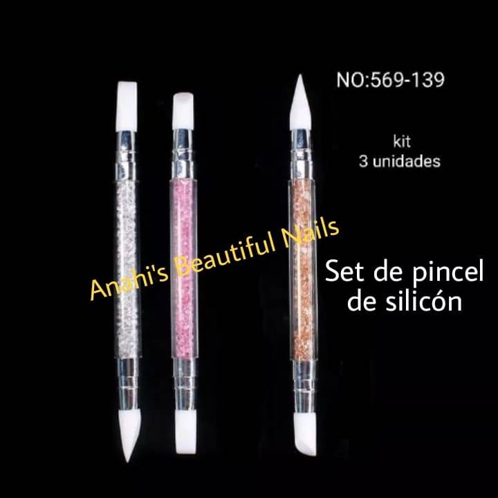 Set de pinceles de silicon doble punta 3 pzs