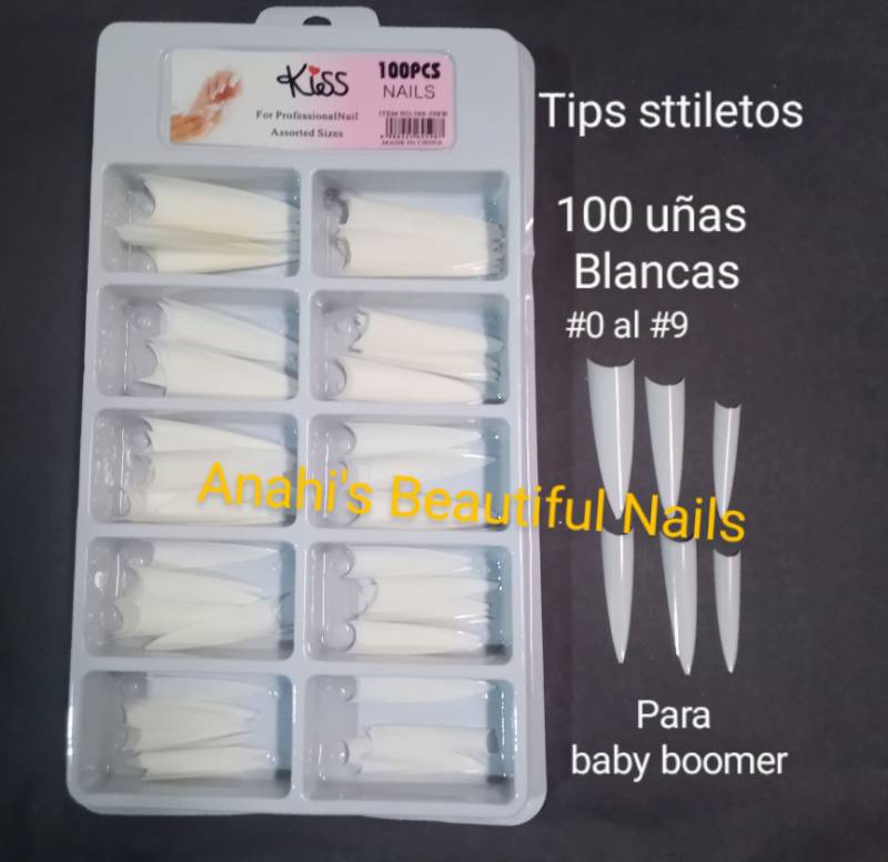 Tips stiletto 100 uñas blanca