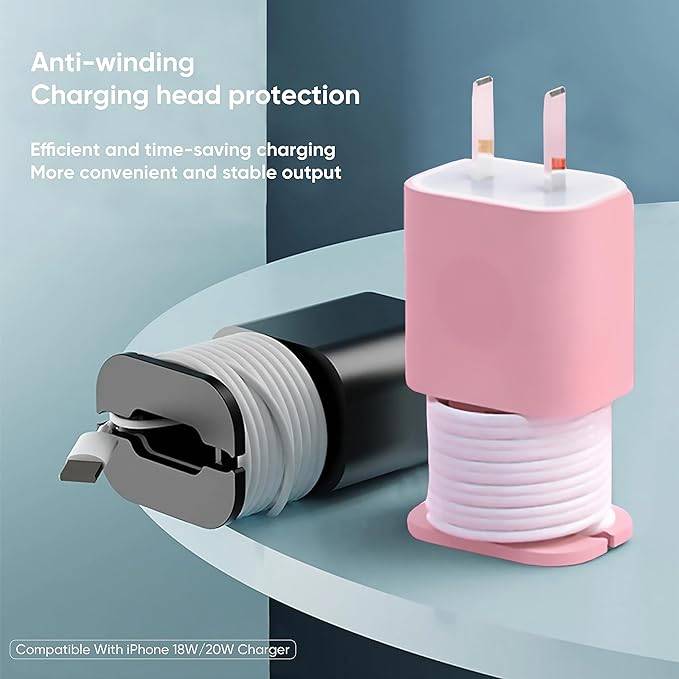 #18 Silicone Charger Protector with Cord Wrap, Iphone Silicone Power Adapter Case, Snapback Charger Winder, Compatible with 18W/20W Charger - 1.65 x 1.1 inches