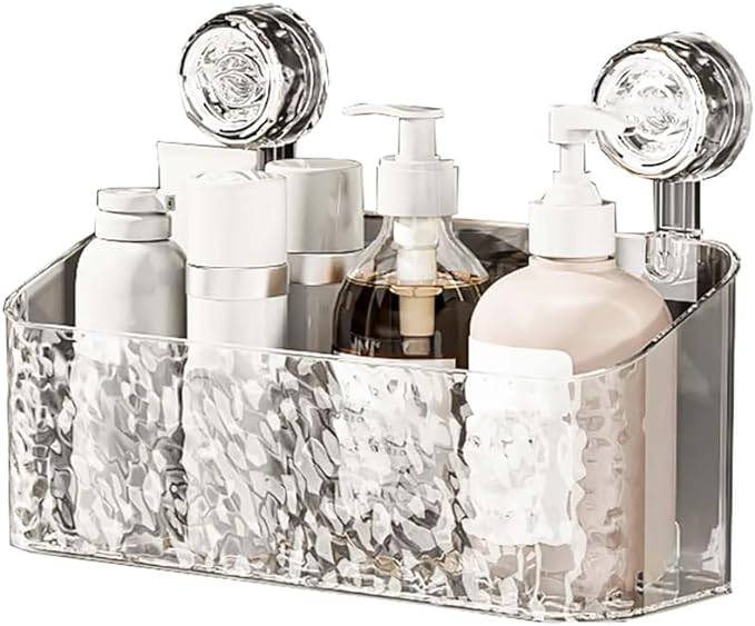 2024 Suction Shower Caddy, Light Luxury Style Glacier Pattern Suction Cup Shelf Multifunctional Bathroom Shower Basket Wall Mounted Organizer Shelf Removable Shower Basket for Home