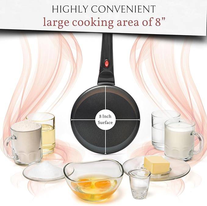 #08 Electric Crepe Maker With Auto Power Off, Portable Crepe Maker & Non-Stick Dipping Plate, On/Off Switch, Nonstick Coating & Automatic Temperature Control, Pan Apo