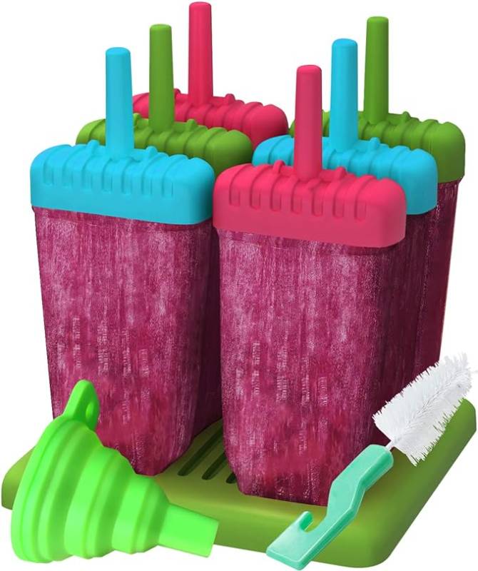 #10 Popsicles Molds, Ozera Set of 6 Ice Pop Molds Maker, Easy Release Popsicle Molds Trays for Various DIY- with Funnel & Cleaning Brush