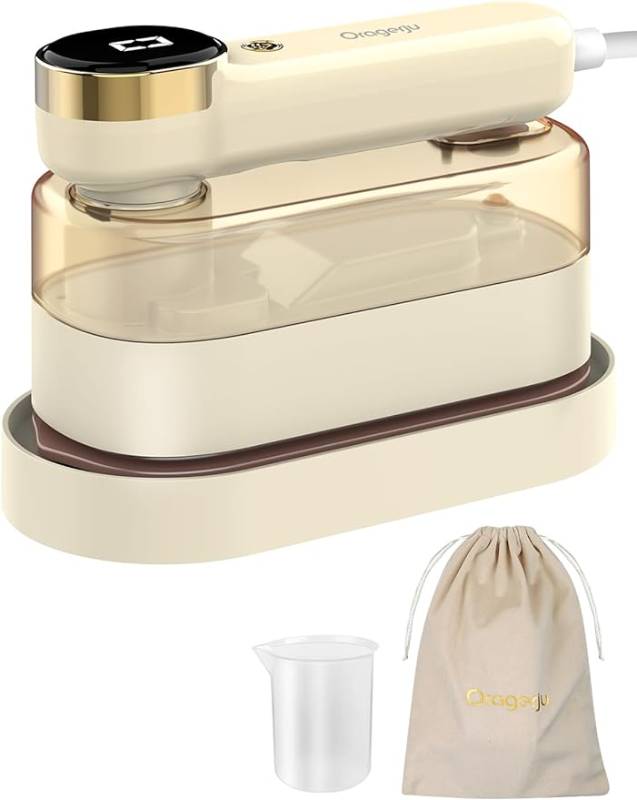Travel Steamer Iron for Clothes, Oragerju Portable Steamer for Clothes, Horizontal & Vertical Steaming with 3 Steam Levels, Handheld Clothing Steamer, 2 in 1 Dry and Wet Ironing, 10s Fast Heat-Up