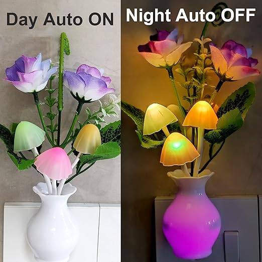 #13 AUSAYE 3Pack Sensor Night Lights Plug into Wall Rose Flower Light, Led Lamp Dream Nightlight Mushroom Night Lights for Kids Adults Room,Bathroom,Kitchen,Hallway