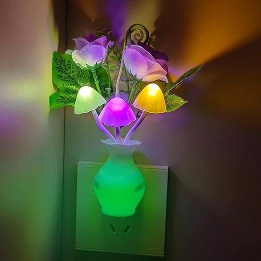 #13 AUSAYE 3Pack Sensor Night Lights Plug into Wall Rose Flower Light, Led Lamp Dream Nightlight Mushroom Night Lights for Kids Adults Room,Bathroom,Kitchen,Hallway