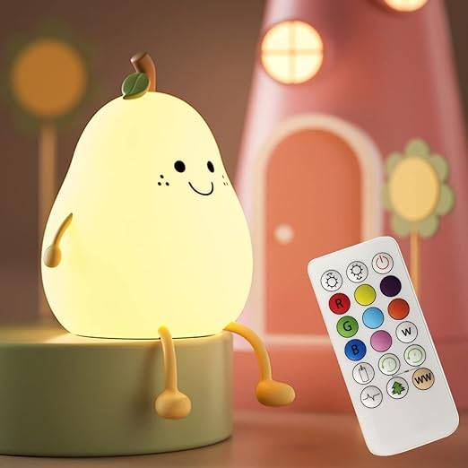 Night Light for Kids,Cute Silicone Nursery Pear Lamp for Baby and Toddler,Fruit NightLight with Remote, Squishy Night Lamp for Bedroom,Kawaii Bedside Lamp for Boys Girls Room