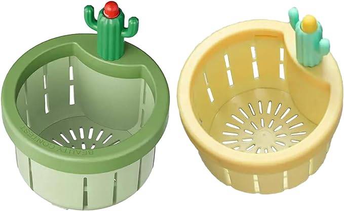 Cactus Kitchen Sink Drain Strainer, 2 Color Pack Sink Filter, Cactus Drain Strainer Basket Creative Drain Basket for Kitchen Waste Collector Filter, Green and Yellow