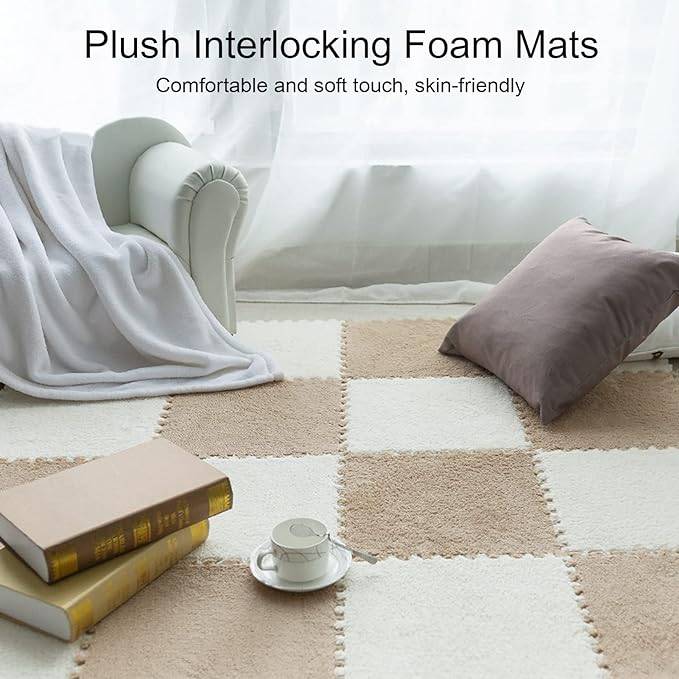 12"X12" Plush Interlocking Carpet Tiles, 10Mm Thick Foam Mat, Puzzle Play Mat, Soft Crawling Playing Floor Mat, Anti-Slip and Anti-Fall,Dark Blue+Pink,10Pcs