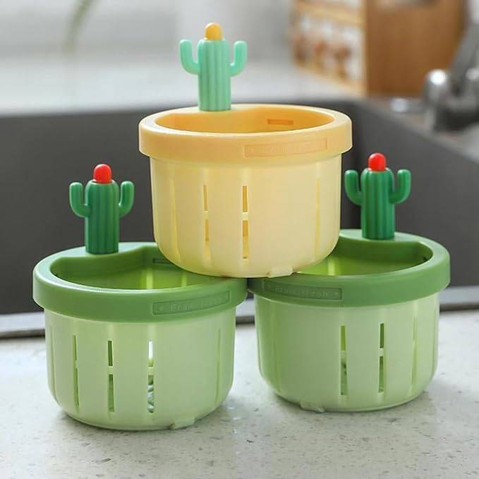 Cactus Kitchen Sink Drain Strainer, 2 Color Pack Sink Filter, Cactus Drain Strainer Basket Creative Drain Basket for Kitchen Waste Collector Filter, Green and Yellow