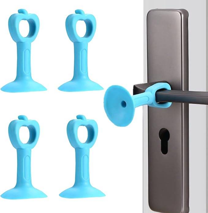 #17 Door Stopper Wall Protector 4Pcs Silicone Suction Cup Door Handle Bumper Anti-Collision for Bedroom Kitchen Bathroom Office (Blue)