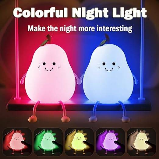 Night Light for Kids,Cute Silicone Nursery Pear Lamp for Baby and Toddler,Fruit NightLight with Remote, Squishy Night Lamp for Bedroom,Kawaii Bedside Lamp for Boys Girls Room