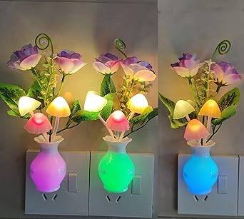 #13 AUSAYE 3Pack Sensor Night Lights Plug into Wall Rose Flower Light, Led Lamp Dream Nightlight Mushroom Night Lights for Kids Adults Room,Bathroom,Kitchen,Hallway