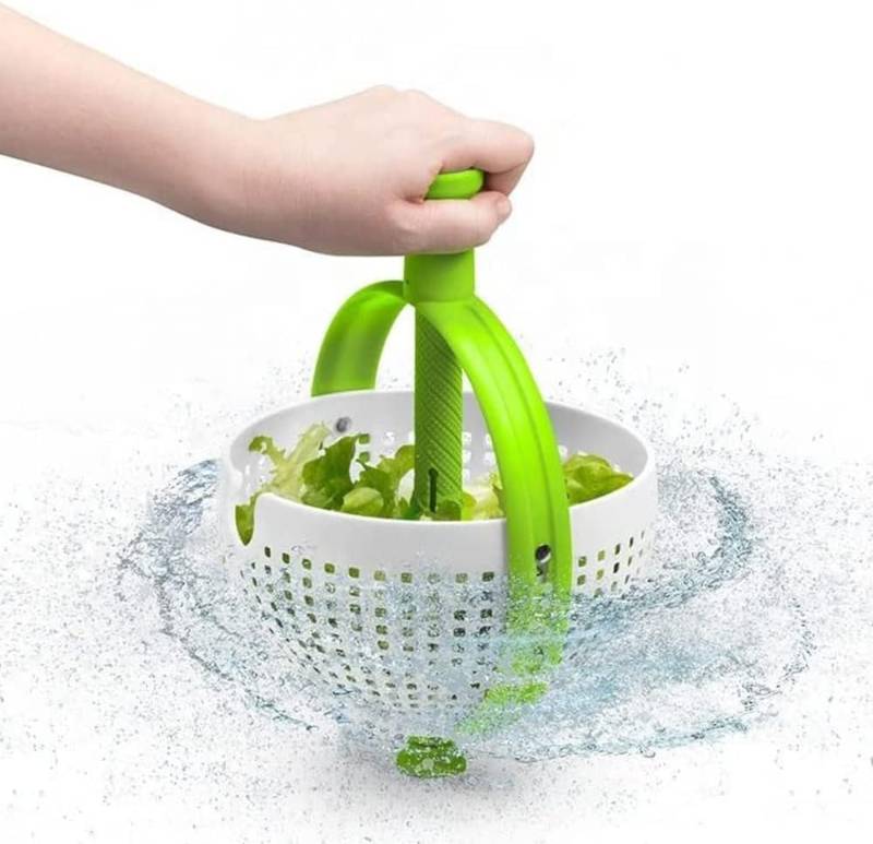 #15 Salad Spinner, Multi-Use Kitchen Collapsible Spinning Colander with Handle, Strainer, Washer Dryer Drainer Compact Storage, for Washing, Cleaning & Drying Greens, Vegetables, Fruits
