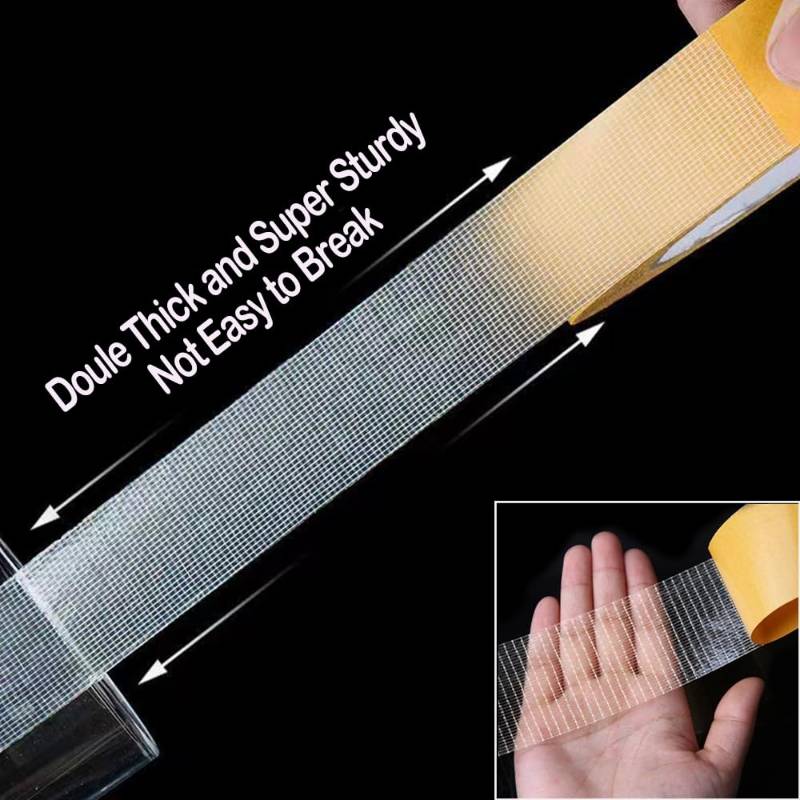 #02 Double Sided Tape Heavy Duty Mounting Tape,1.18 in x 66 FT(20m), Two Sided Thin Self Adhesive Tape High Tack, Universal Clear Removable Double Sided Tape with Fiberglass Mesh