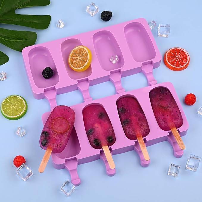 #10 Popsicle Silicone Molds Set, 2 PCS Ice Cream Molds with 50 Wooden Sticks for Cake Pop, Ice Pop, Cakesicles (Standard Size/Purple)