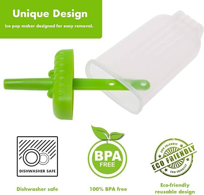 #10 Popsicles Molds, Ozera Set of 6 Ice Pop Molds Maker, Easy Release Popsicle Molds Trays for Various DIY- with Funnel & Cleaning Brush