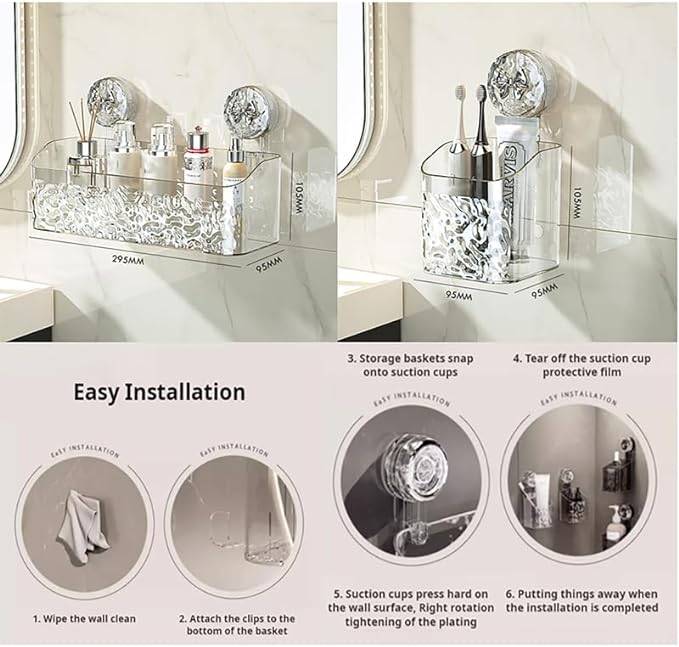 2024 Suction Shower Caddy, Light Luxury Style Glacier Pattern Suction Cup Shelf Multifunctional Bathroom Shower Basket Wall Mounted Organizer Shelf Removable Shower Basket for Home