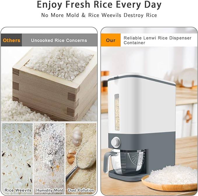 #14 Rice Dispenser, Large Cereal Dry Food Storage Containers with Measuring Cup,BPA-Free Household for Kitchen Pantry Organization-Grey