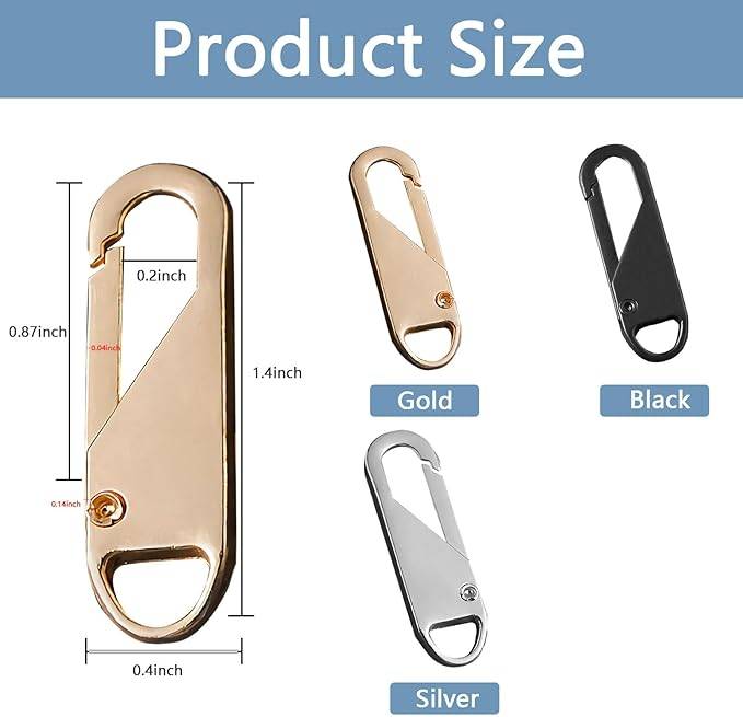 #19 Zipper Pull, 6 PCS Replacement Metal Zipper Handle Mend Fixer Zipper Tab for Luggage, Suitcases, Backpacks, Jackets, Purses, Handbags